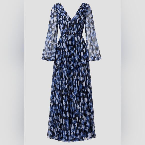 Rtr sz6 ML Monique Lhuillier Melanie Dress floral printed v-neck dark midnight - Picture 2 of 10